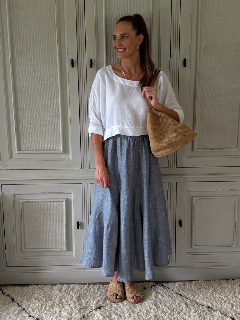 Tulip Linen Skirt- Chambray Denim