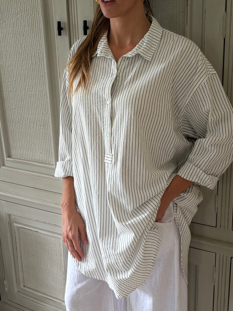 Meghan Cotton Shirt Tunic - Pinstripe- SALE