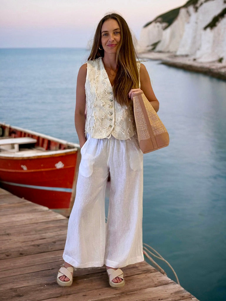 Penelope Linen Vest- Natural