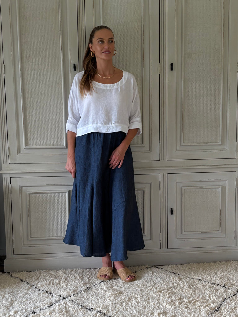 Tulip Linen Skirt- Chambray Navy