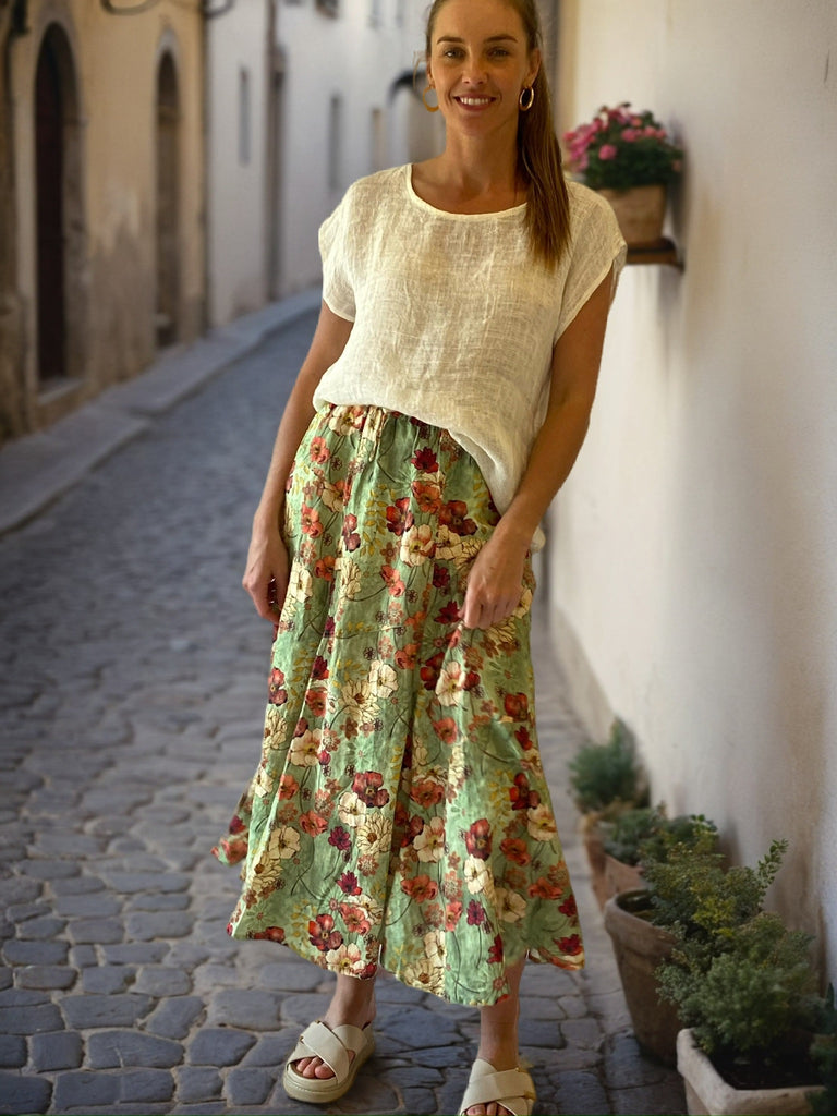 Tulip Linen Skirt- Sage Poppy