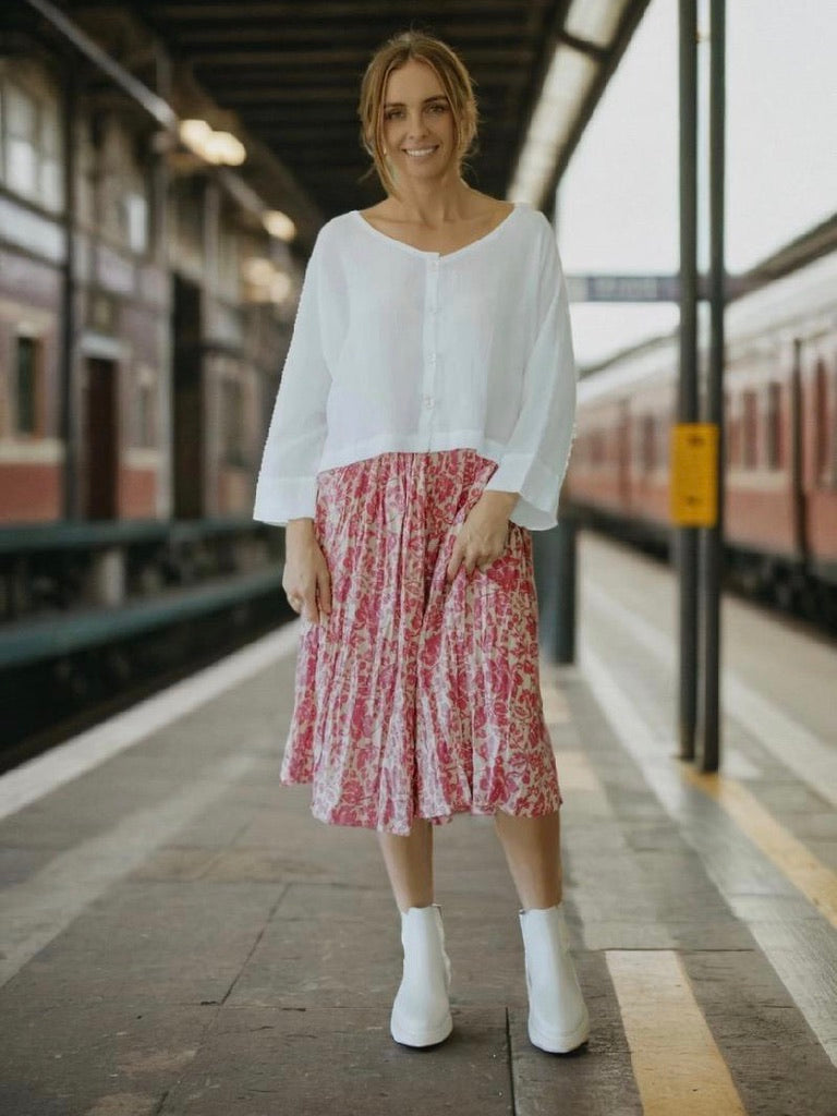 Layla Linen Midi Skirt - Baroque Rose