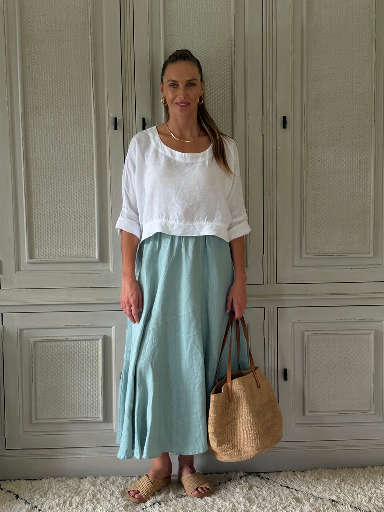 Tulip Linen Skirt- Aquamarine