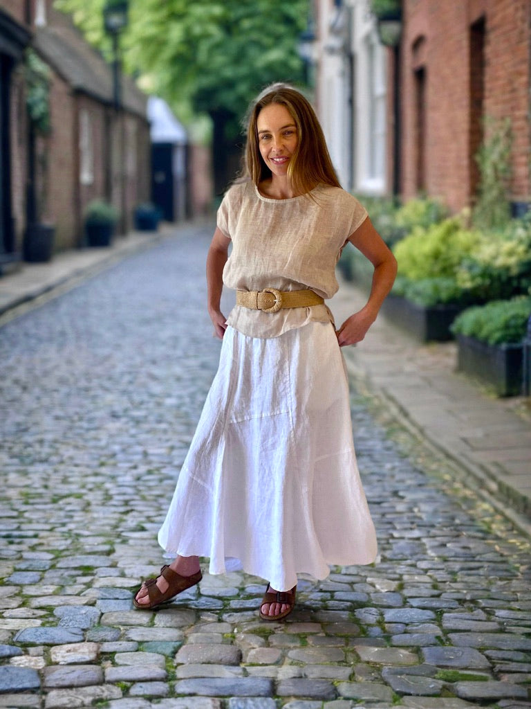 Tulip Linen Skirt- White