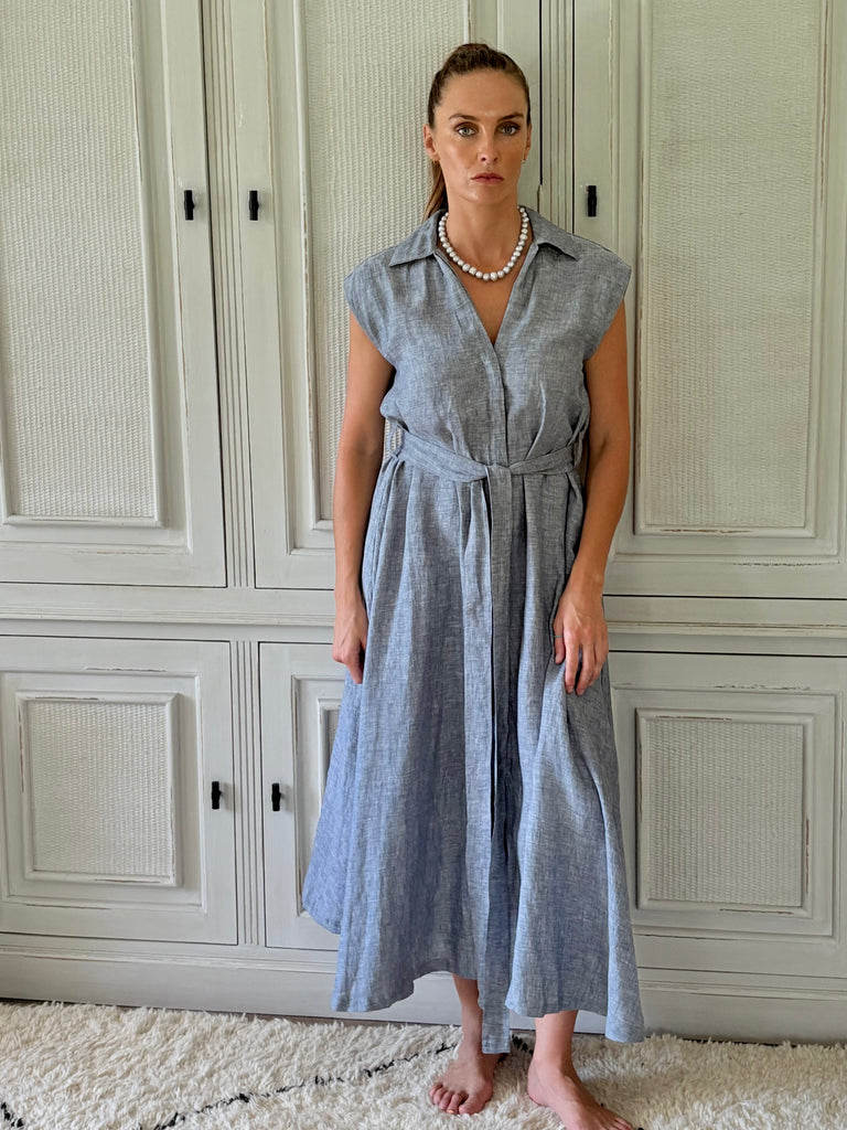 Taylor Linen Dress- Denim Chambray