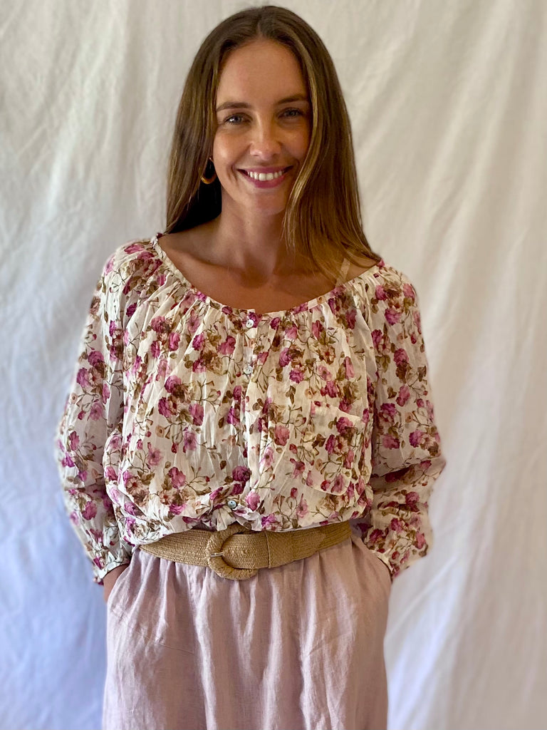 Leora Cotton Blouse - Rose Garden