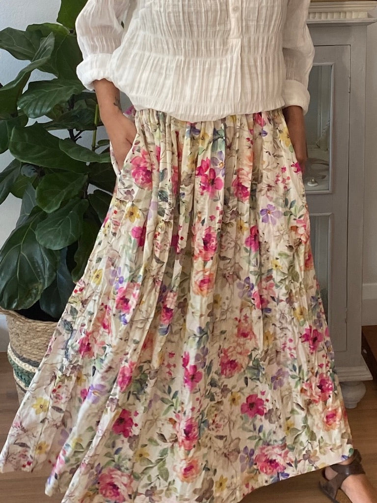 Layla Linen Maxi Skirt - Vintage Garden