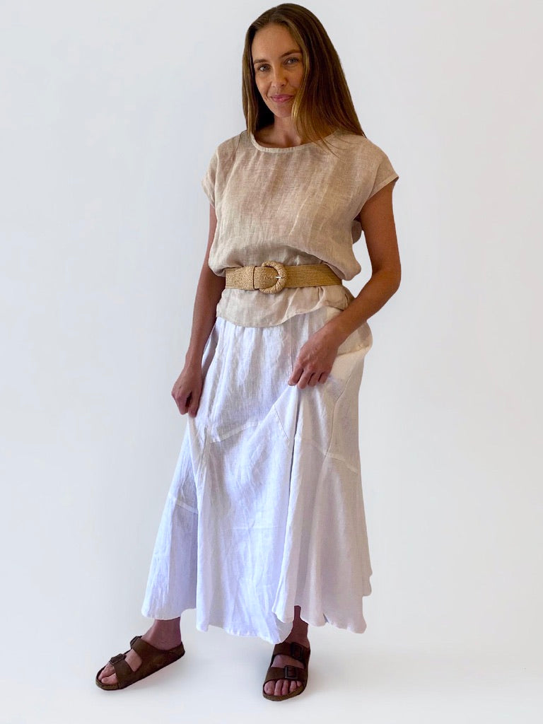 Tulip Linen Skirt- White