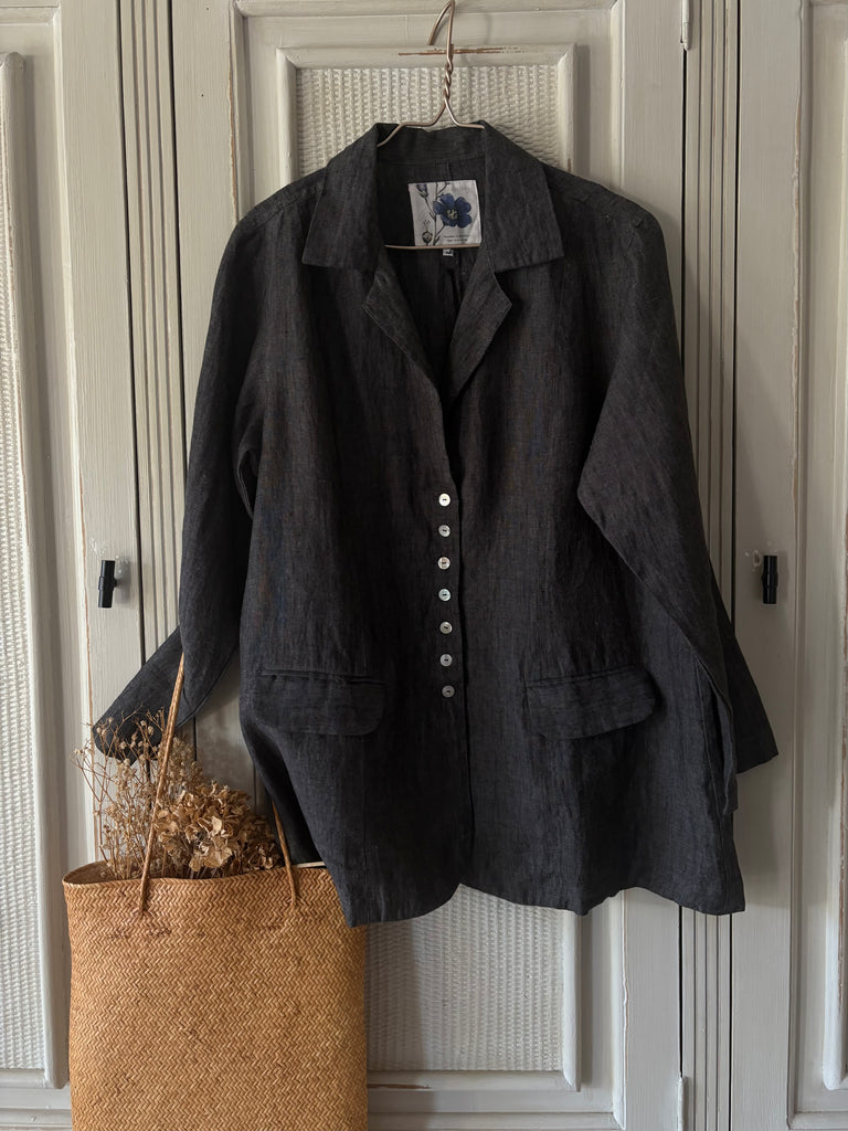Kathryn Linen Blazer - Charcoal Chambray