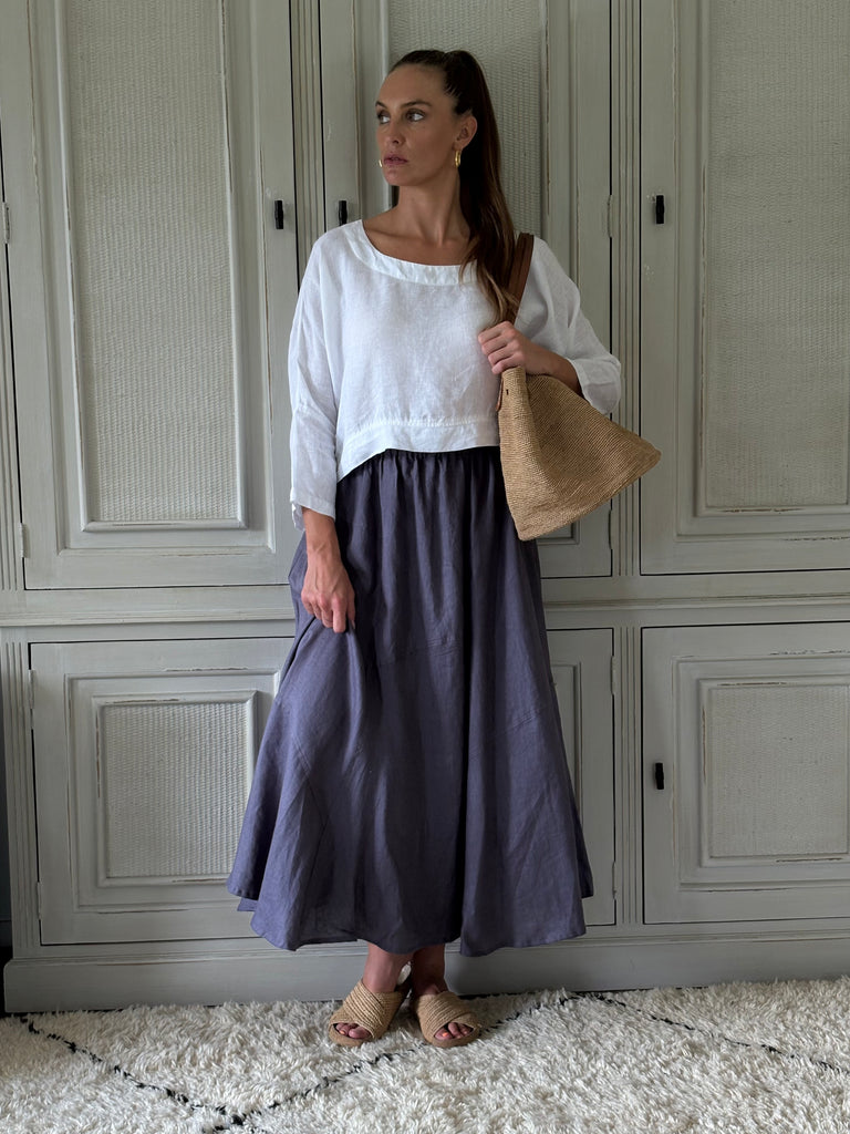 Tulip Linen Skirt- Blue Granite