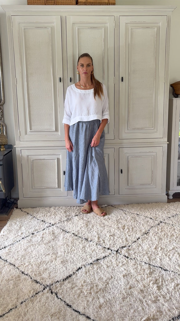 Tulip Linen Skirt- Chambray Denim