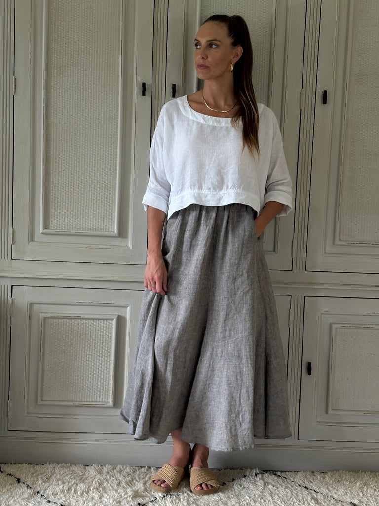 Tulip Linen Skirt- Chambray Grey