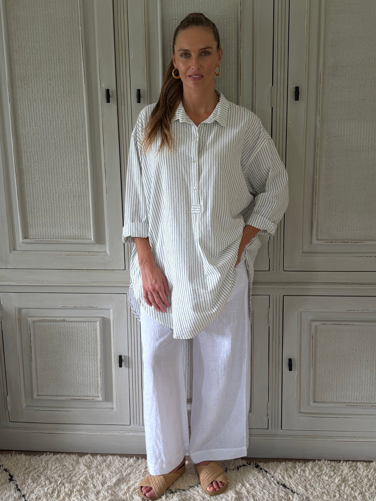 Meghan Cotton Shirt Tunic - Pinstripe- SALE