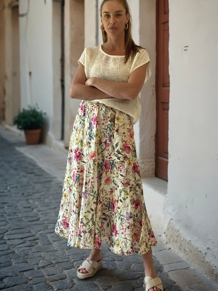 Tulip Linen Skirt- Vintage Garden