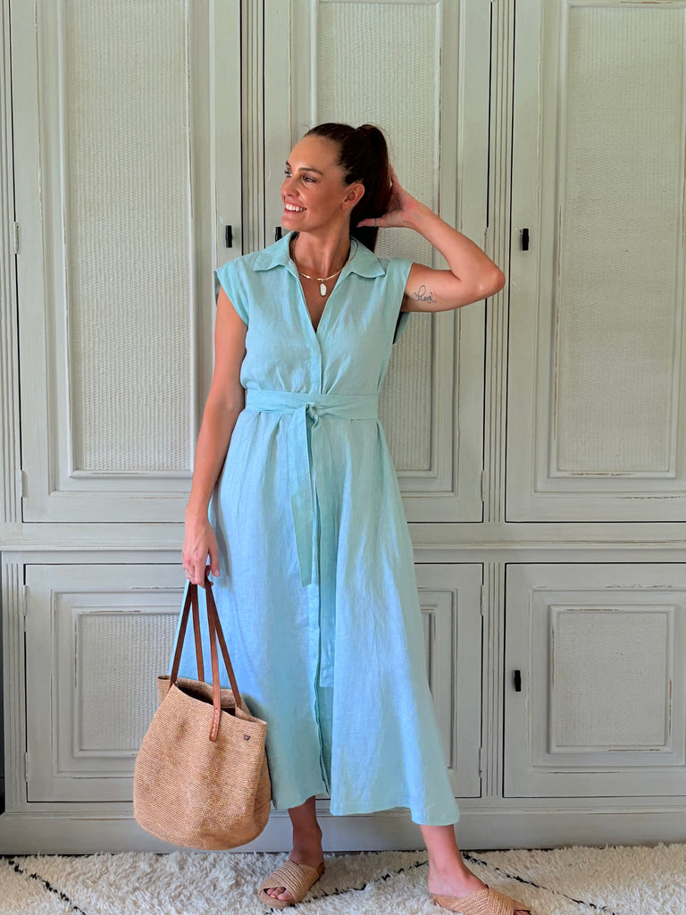 Taylor Linen Dress- Aquamarine