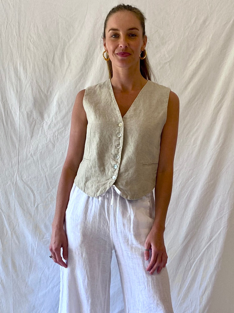 Indiana Linen Vest- Natural