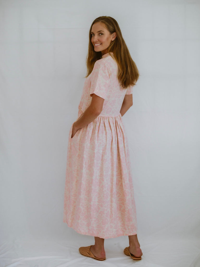 Jemma Linen Dress - Vintage Rose Print