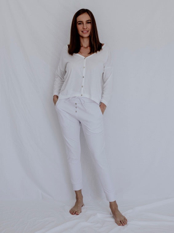 Stella Stretch Cotton Pants - White