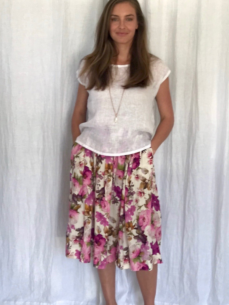 Layla Linen Midi Skirt -  Monet