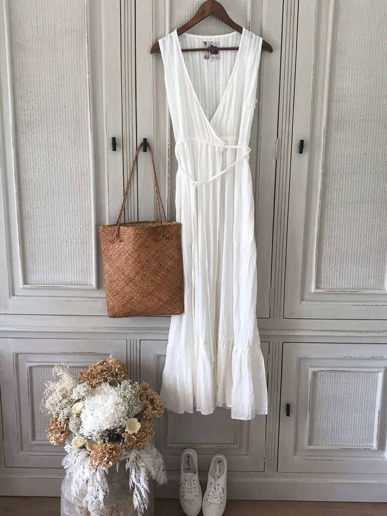 Willow Cotton Wrap Dress- off white