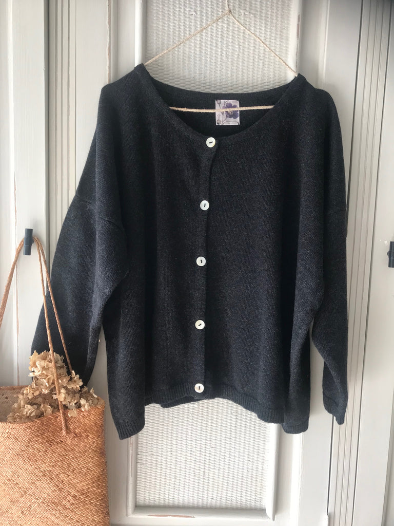 Tilly Wool Cardigan-  Long Style - Charcoal