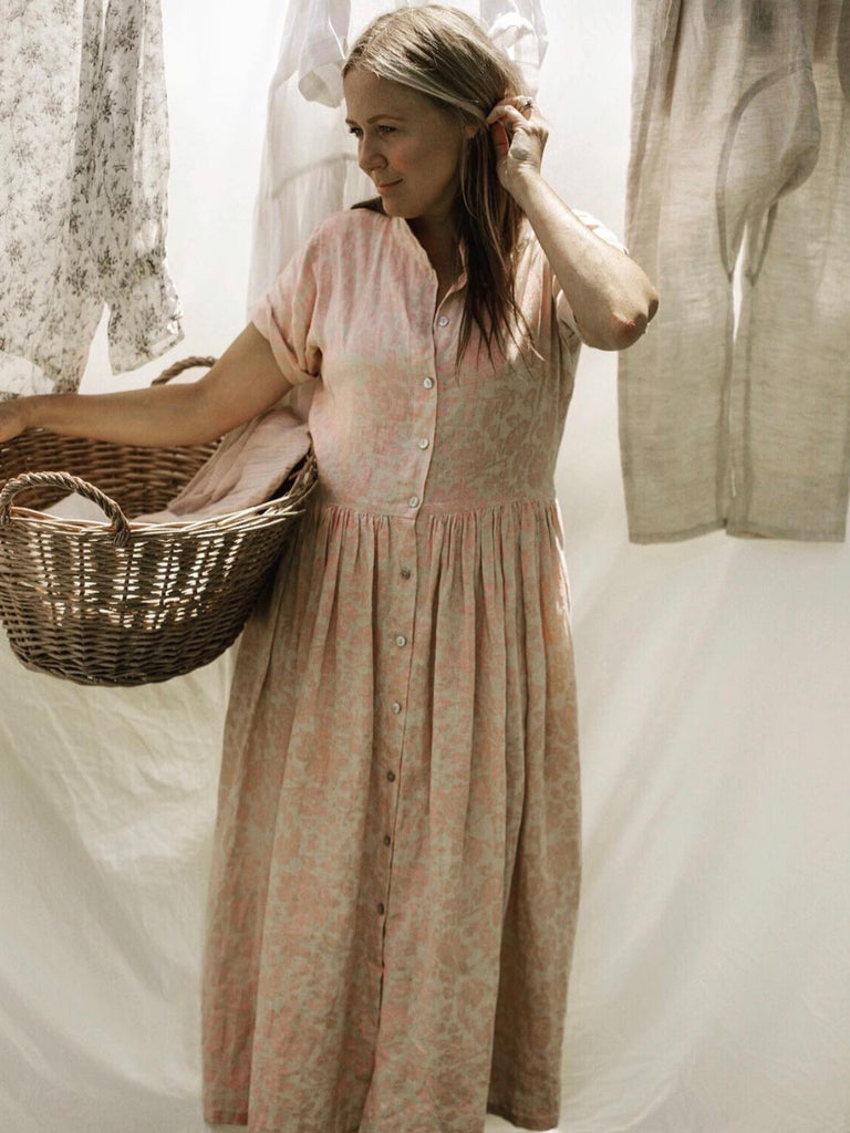 Jemma Linen Dress - Vintage Rose Print